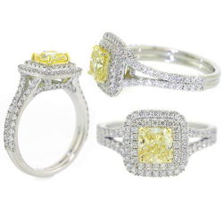 Double Halo Fancy Yellow Diamond Engagement Ring, 1.84 ctw