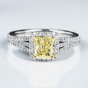 Halo Fancy Light Yellow Diamond Engagement Ring, 1.71 ctw