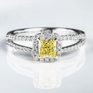 Halo Fancy Yellow Diamond Engagement Ring, 0.91 ctw