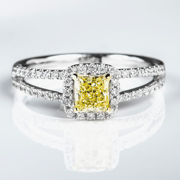 Fancy Yellow Diamond Ring, Radiant, 0.62 carat, SI1