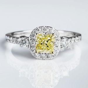 Halo Fancy Yellow Diamond Engagement Ring, 1.11 ctw