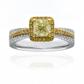 Halo Fancy Yellow Diamond Engagement Ring, 1.30 ctw