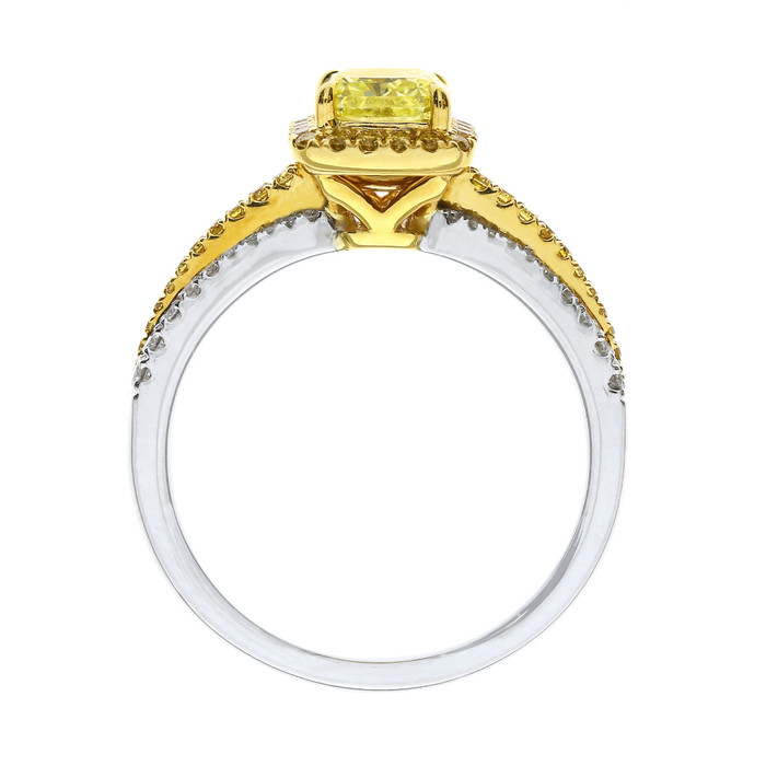 Fancy Yellow Diamond Ring, Radiant, 0.90 carat, VS2 - B Thumbnail