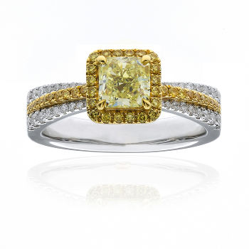 Fancy Yellow Diamond Ring, Radiant, 0.90 carat, VS2 - Thumbnail