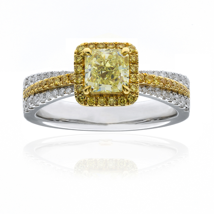 Fancy Yellow Diamond Ring, Radiant, 0.90 carat, VS2