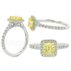 Halo Fancy Yellow Diamond Engagement Ring, 1.65 ctw