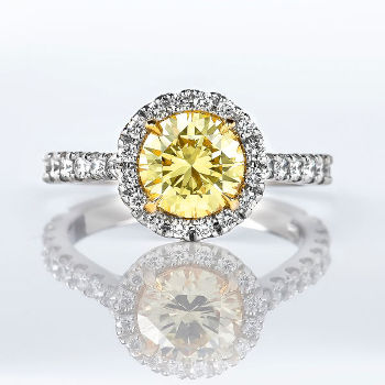 Halo Fancy Intense Yellow Diamond Engagement Ring, 2.14 ctw