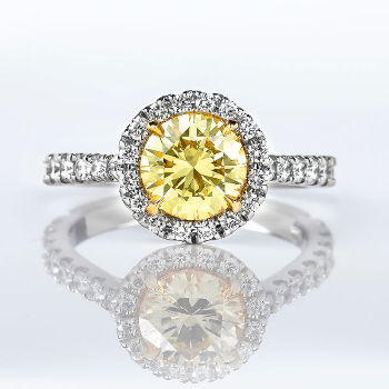 Halo Fancy Intense Yellow Diamond Engagement Ring, 2.14 ctw