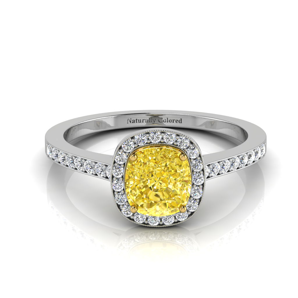 illustration of Alexa Vega's Cushion Cut Yellow Diamond Engagement Ring